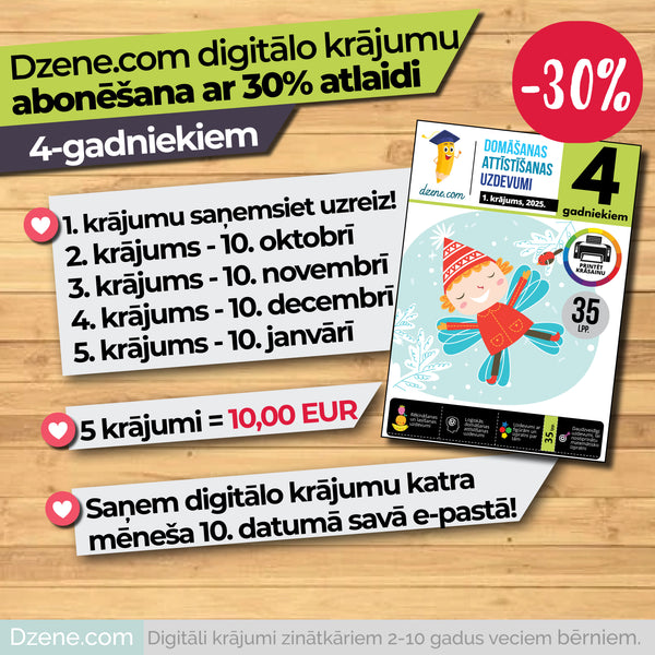 5 krājumu abonements 4-gadniekiem ar 30% atlaidi